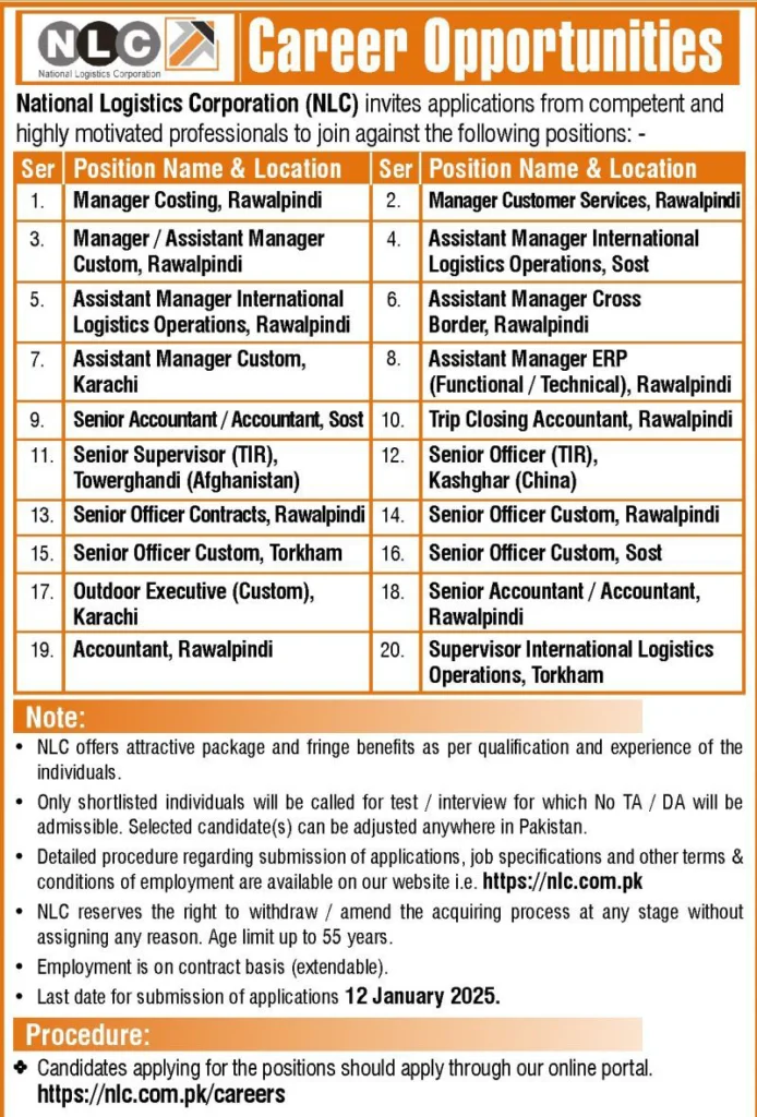 National Logistics Corporation Jobs 2025 Advertisement