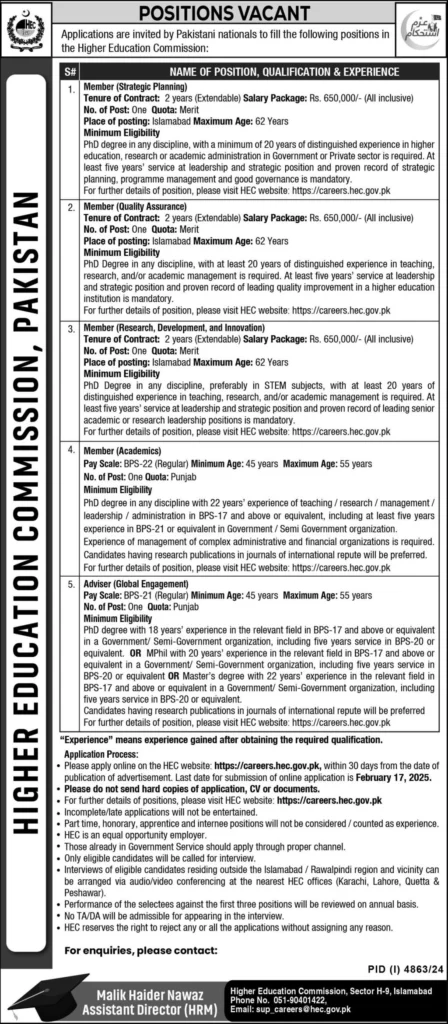 Latest Jobs in HEC 2025 Advertisement