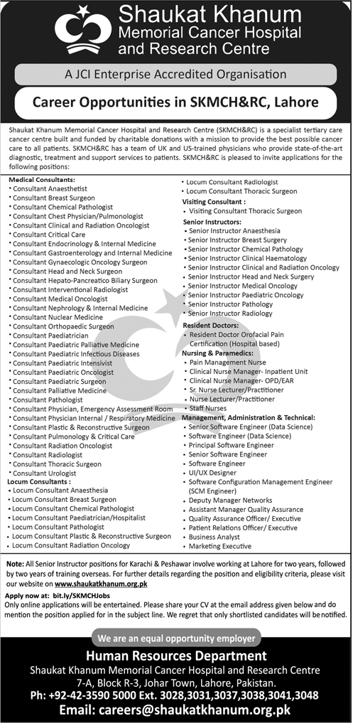 Shaukat Khanum Memorial Cancer Hospital Jobs 2025 Advertisement